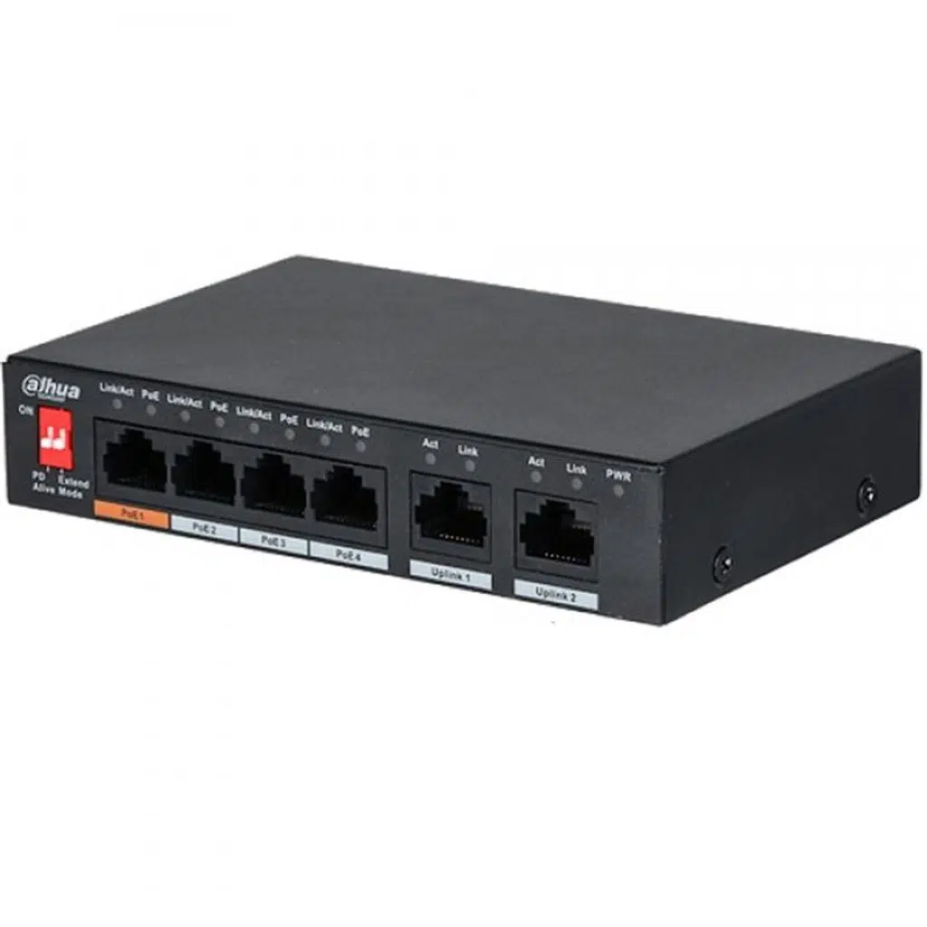 DAHUA PFS3006-4ET-60 4 PORT 10/100 + 2 PORT 10/100 UPLINK 250 METRE 60W POE METAL KASA SWITCH