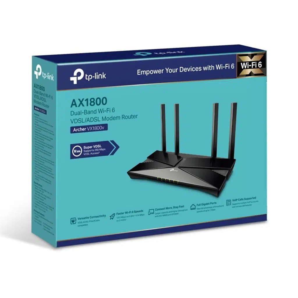TP-LINK ARCHER VX1800V AX1800MBPS DUAL BAND WI-FI 6 VDSL/ADSL KABLOSUZ ROUTER