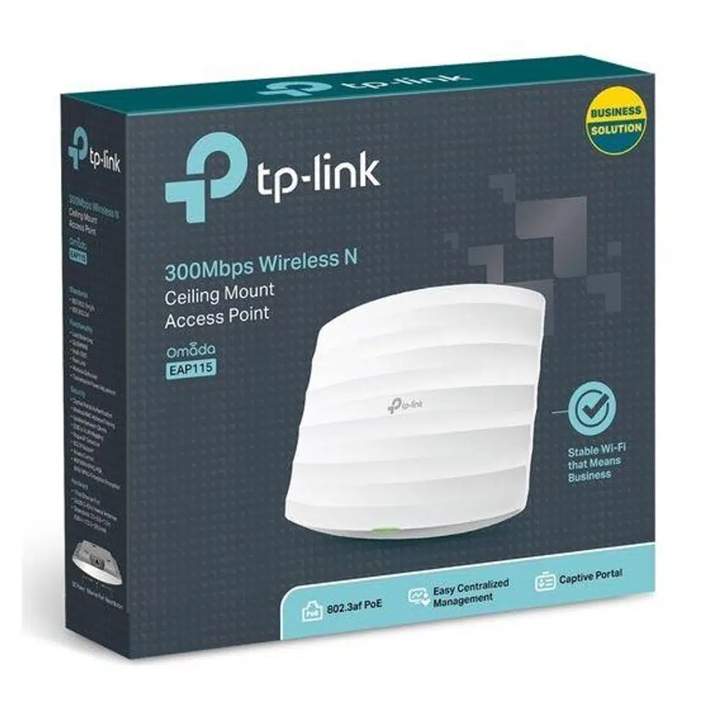 TP-LINK OMADA EAP115 1 PORT 10/100 2.4GHZ 300MBPS WIFI5 2X4DBI ANTEN TAVAN TİPİ ACCESS POINT (POE ADAPTÖRÜ DAHİL)